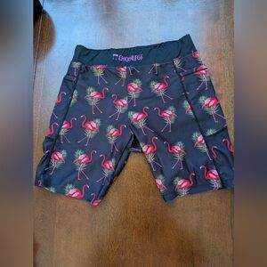 ChicknLegs Mens Black 8" Half Tights Fun Flamingo Print